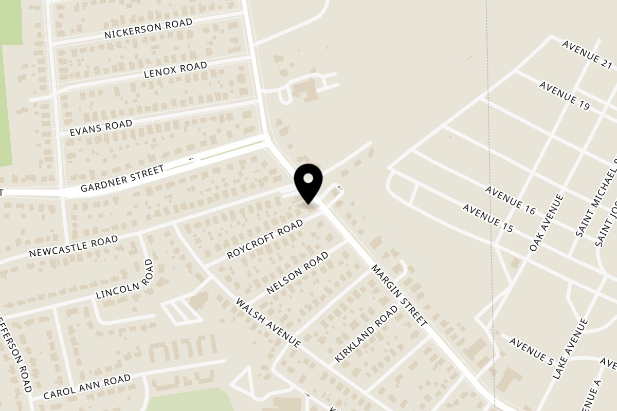 Map showing the location of Jamie's Roast Beef - Peabody on 44 Margin St in Peabody